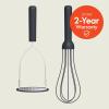 imagebella 2 Piece Compact Masher and Whisk Set Fold Flat Stainless steel and silicone Foldable Masher Ballon Whisk Flat Whisk Nonstick Nonslip Heat safe to 425F SlateSlate