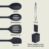 imagebella 7Piece Modular Gadget Set Grater Pizza Cutter Ice Cream Scoop Peeler Shears Bottle Opener Crock with removable divider Dishwasher Safe SlateSlate
