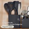 imagebella 7Piece Modular Gadget Set Grater Pizza Cutter Ice Cream Scoop Peeler Shears Bottle Opener Crock with removable divider Dishwasher Safe SlateSlate