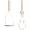 imagebella 2 Piece Compact Masher and Whisk Set Fold Flat Stainless steel and silicone Foldable Masher Ballon Whisk Flat Whisk Nonstick Nonslip Heat safe to 425F SlateOatmilk