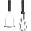 imagebella 2 Piece Compact Masher and Whisk Set Fold Flat Stainless steel and silicone Foldable Masher Ballon Whisk Flat Whisk Nonstick Nonslip Heat safe to 425F SlateSlate