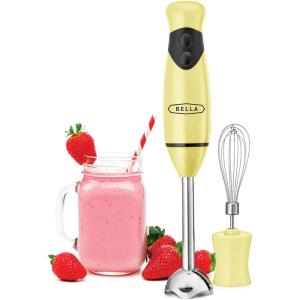 imageBELLA Immersion Hand Blender Portable Mixer with Whisk Attachment  Electric Handheld Juicer Shakes Baby Food and Smoothie Maker Stainless Steel BlackYellow