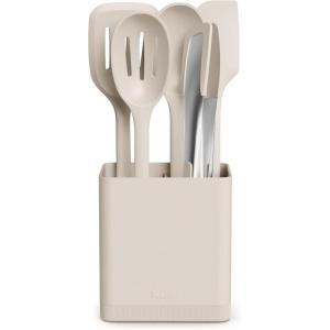imagebella 7Piece Modular Gadget Set Grater Pizza Cutter Ice Cream Scoop Peeler Shears Bottle Opener Crock with removable divider Dishwasher Safe SlateOatmilk