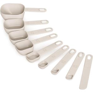 imagebella 9Piece Nested Measuring Cups amp Spoons Set Stackable 4 Cups 4 spoons 1 Leveler Nonslip handles Kitchen Cooking Baking Measuring Set BPA Free Dishwasher Safe OatmilkOatmilk