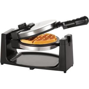 imagebella Classic Rotating Belgian Waffle Maker with Nonstick Plates Removable Drip Tray Adjustable Browning Control and Cool Touch Handles Stainless SteelPolished Stainless Steel