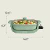 imagebella Make amp Take XL Electric Skillet Fitsanywhere kitchenware EverGood Ceramic Coating Adjustable Temperature amp DishwasherSafe Tempered Glass Lid Cast Aluminum Base 1200 Watt OatmilkSeaglass