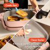 imagebella Make amp Take XL Electric Skillet Fitsanywhere kitchenware EverGood Ceramic Coating Adjustable Temperature amp DishwasherSafe Tempered Glass Lid Cast Aluminum Base 1200 Watt OatmilkBlossom