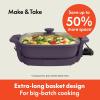 imagebella Make amp Take XL Electric Skillet Fitsanywhere kitchenware EverGood Ceramic Coating Adjustable Temperature amp DishwasherSafe Tempered Glass Lid Cast Aluminum Base 1200 Watt OatmilkPlum