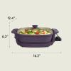 imagebella Make amp Take XL Electric Skillet Fitsanywhere kitchenware EverGood Ceramic Coating Adjustable Temperature amp DishwasherSafe Tempered Glass Lid Cast Aluminum Base 1200 Watt OatmilkPlum