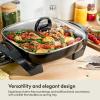 imagebella Make amp Take XL Electric Skillet Fitsanywhere kitchenware EverGood Ceramic Coating Adjustable Temperature amp DishwasherSafe Tempered Glass Lid Cast Aluminum Base 1200 Watt OatmilkCopper