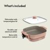 imagebella Make amp Take XL Electric Skillet Fitsanywhere kitchenware EverGood Ceramic Coating Adjustable Temperature amp DishwasherSafe Tempered Glass Lid Cast Aluminum Base 1200 Watt OatmilkBlossom