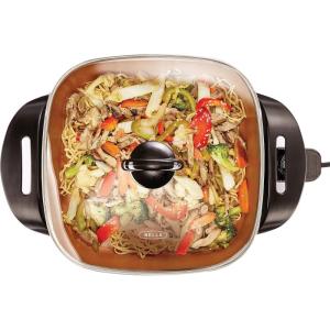 imagebella Make amp Take XL Electric Skillet Fitsanywhere kitchenware EverGood Ceramic Coating Adjustable Temperature amp DishwasherSafe Tempered Glass Lid Cast Aluminum Base 1200 Watt OatmilkCopper