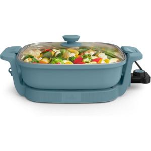 imagebella Make amp Take XL Electric Skillet Fitsanywhere kitchenware EverGood Ceramic Coating Adjustable Temperature amp DishwasherSafe Tempered Glass Lid Cast Aluminum Base 1200 Watt OatmilkSurf