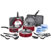 image:imagebella Cookware Set with Glass Lids with Nonstick PFOA Free and Scratch Resistant Surface Aluminum Bakeware Pots and Pans Storage Bowls amp Utensils Compatible with All Stovetops 21 Piece GrayRed