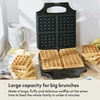 image:imagebella Waffle Iron  4 Square Belgian Waffle Maker Nonstick Extra Large Plates for Easy Cleanup  Compact Design Stainless Steel Black 1400W4 Slice