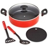 image:imageBella 5pc Nonstick Frying Pan with Glass lid Everyday Pan Set in RedRed