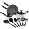 image:imagebella Cookware Set with Glass Lids with Nonstick PFOA Free and Scratch Resistant Surface Aluminum Bakeware Pots and Pans Storage Bowls amp Utensils Compatible with All Stovetops 21 Piece GrayCream