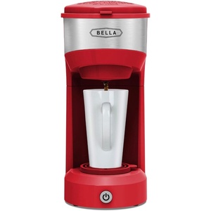 image:imageBELLA Dual Brew Single Serve Coffee Maker Brews both Kcup and Ground Coffee Large 14oz Capacity Easy One Touch Auto Shutoff BlackRed