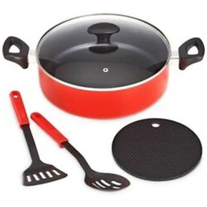 image:imageBella 5pc Nonstick Frying Pan with Glass lid Everyday Pan Set in RedRed