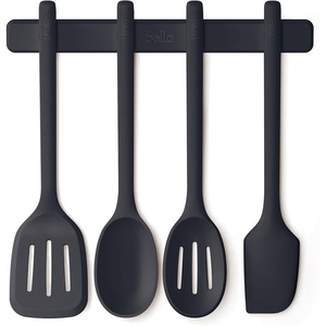 image:imagebella 5Piece Kitchen Tool Set with Magnetic Rack Silicone Turner Spoon Slotted Spoon Spatula Utensil Holder Magnetic Holder Nontoxic Foodgrade Heat safe to 425F Dishwasher Safe SlateSlate