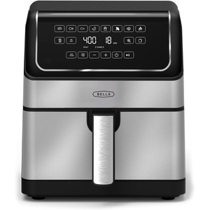 image:imagebella 8 Qt Digital Air Fryer with TurboCrisp Technology Large Family Size Nonstick Cooking Basket and Crisping Tray Multiple Preset Functions Auto Shutoff Silver 1750 WattStainless Steel