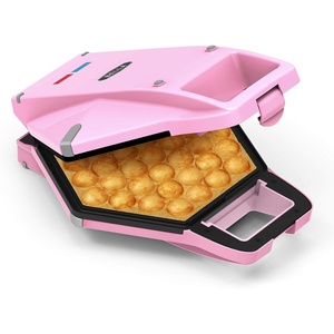 image:imagebella Bubble Waffle Maker for Hong Kong Style Breakfast Dessert 9 Waffles Keto Chaffles Iron with Nonstick PFOA Free Iron Plates for Easy Cleaning and Food Release Cone Rack Included WhitePink