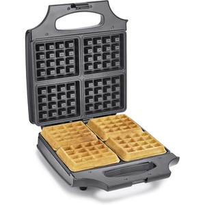 image:imagebella Waffle Iron  4 Square Belgian Waffle Maker Nonstick Extra Large Plates for Easy Cleanup  Compact Design Stainless Steel Black 1400W4 Slice